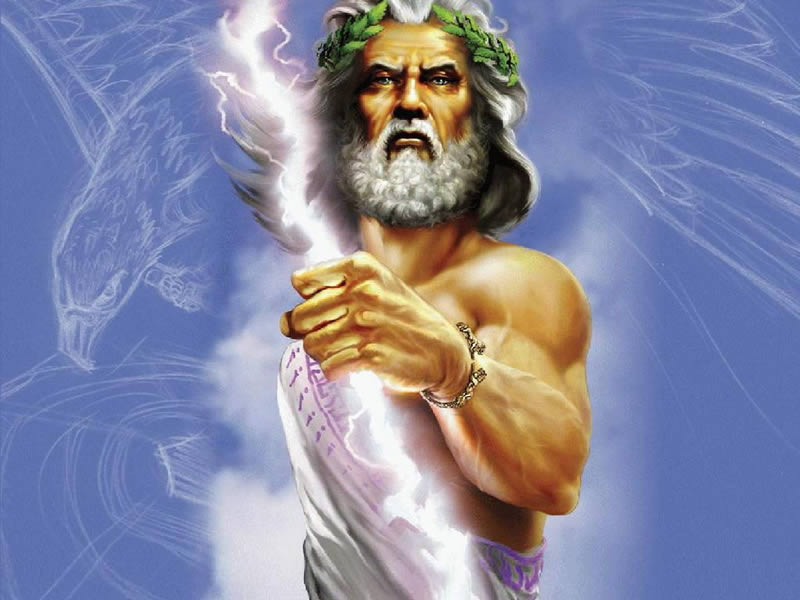 Mitologa griega - Zeus es el dios de la Luz. Personifica el Cielo con todo su podero, es el smbolo de la lluvia, el viento, las tormentas, del ciclo de las estaciones y de la sucesin de la noche y el da.